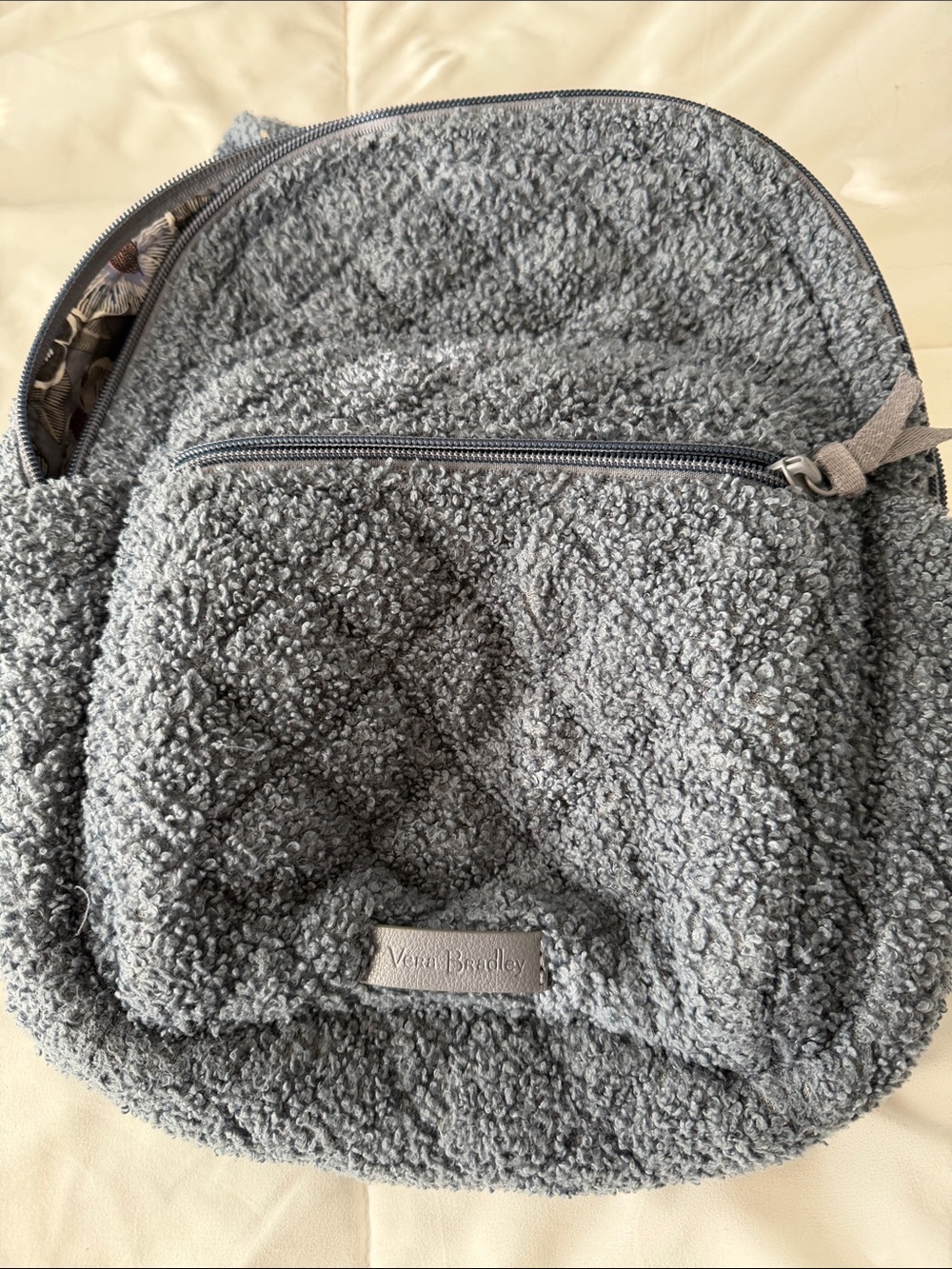Vera Bradley Gray Sherpa Quilted Backpack